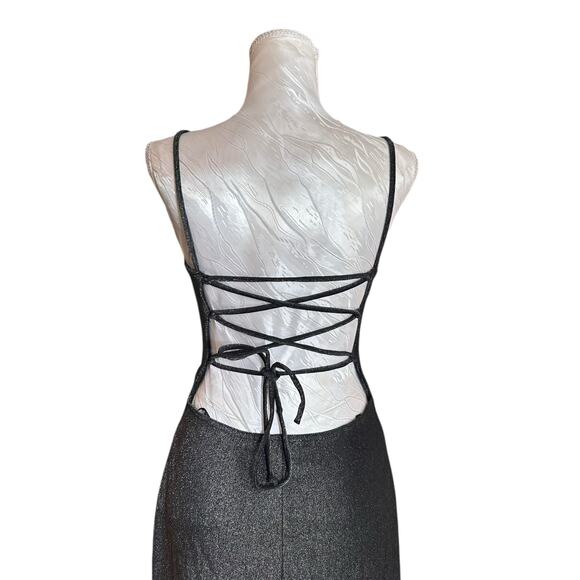 Vintage Sparkling Metallic Cutout Bodycon Dress Womens Sz XS Formal Lace Back - Picture 7 of 15